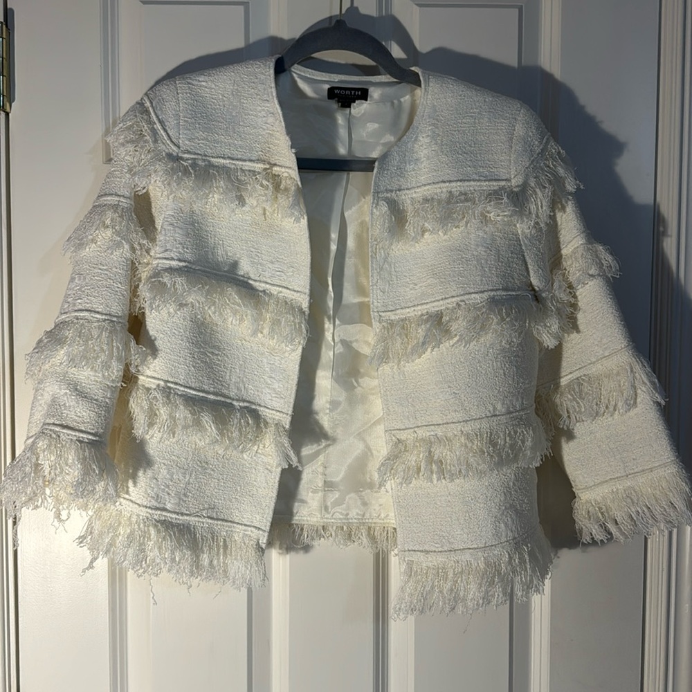 White jacket with fringe ruffles